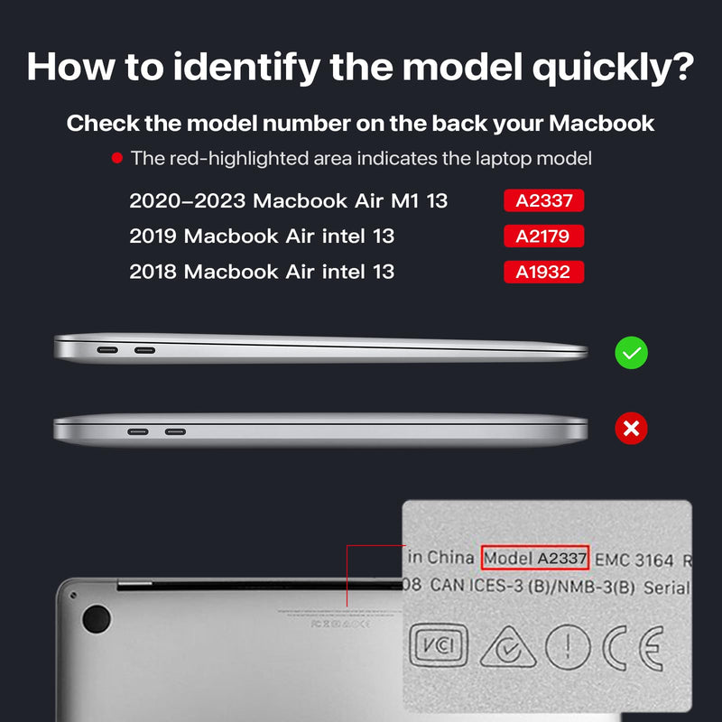 Compatible for Macbook Air 13 inch Case M1 2020 2019 2018 [Same as Bare Device] Sturdy Protective Hard Shell Cover for Laptop A2337 A2179 A1932 - Space Gray Clear
