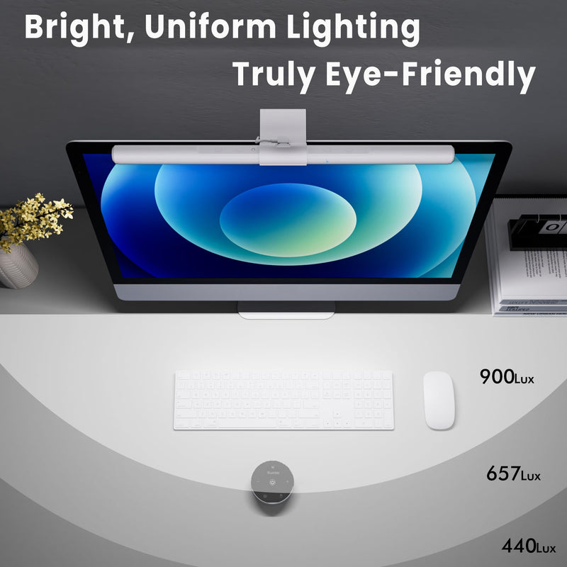 Quntis Monitor Light Bar Pro White, Eye-Care No Glare USB Computer Lamp, Stepless Dimming & Auto-Dimming Brightness, Dual Control, Modern Aesthetic Space Saving Desk Accessories Office Gaming Reading ‎ScreenLinear Pro White
