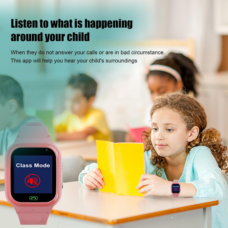 4G Kids Smart Watch GPS Tracker, Boys Girls Kids Smartwatches Phone Watch Video Call SOS Emergency Alarm Voice Chat Game and Touch Screen Tracking Smartwatch for Age 4-12 (Pink) Pink