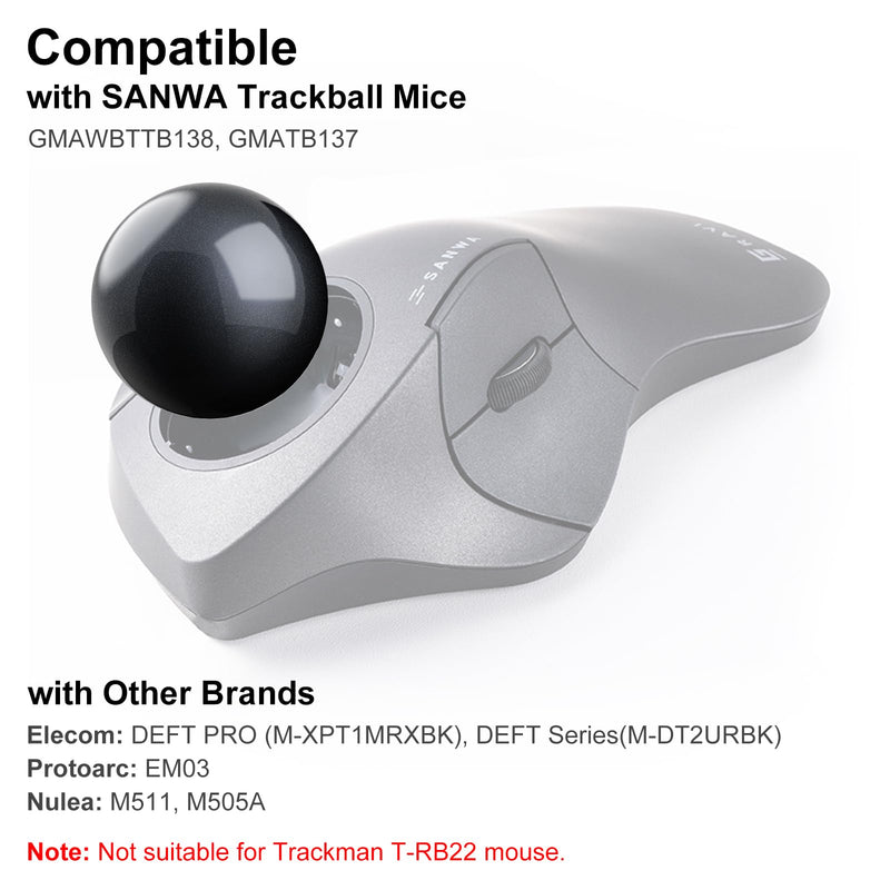 SANWA 2PCS Trackball 44mm/1.73in, Replacement Ball for ELECOM DEFT/DEFT PRO, and Other Compatible Trackball Mouse, Glossy Black + Red