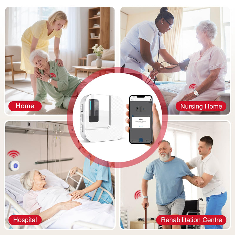 CallToU Wi-Fi Wireless Caregiver Pager Call Button for Elderly at Home , APP Emergency Alert for Seniors, Patients, and The Disabled white 3+1