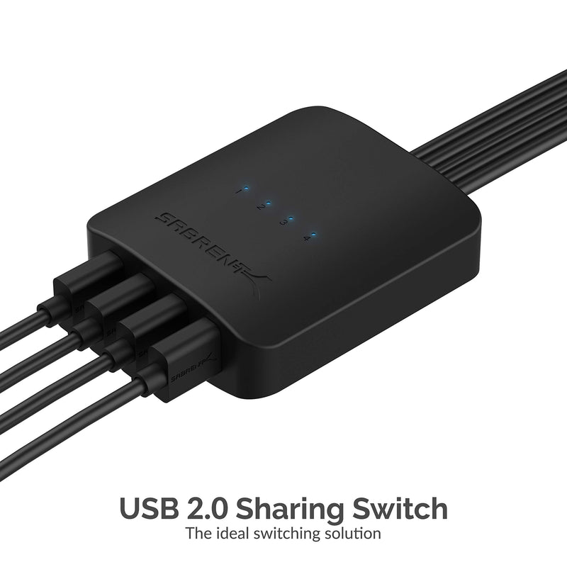 SABRENT USB 2.0 Sharing Switch for 4 Computers, LED Indicators (USB-USS4) | Share USB peripherals across up to 4 computers; LED device indicators 4-Port Switch
