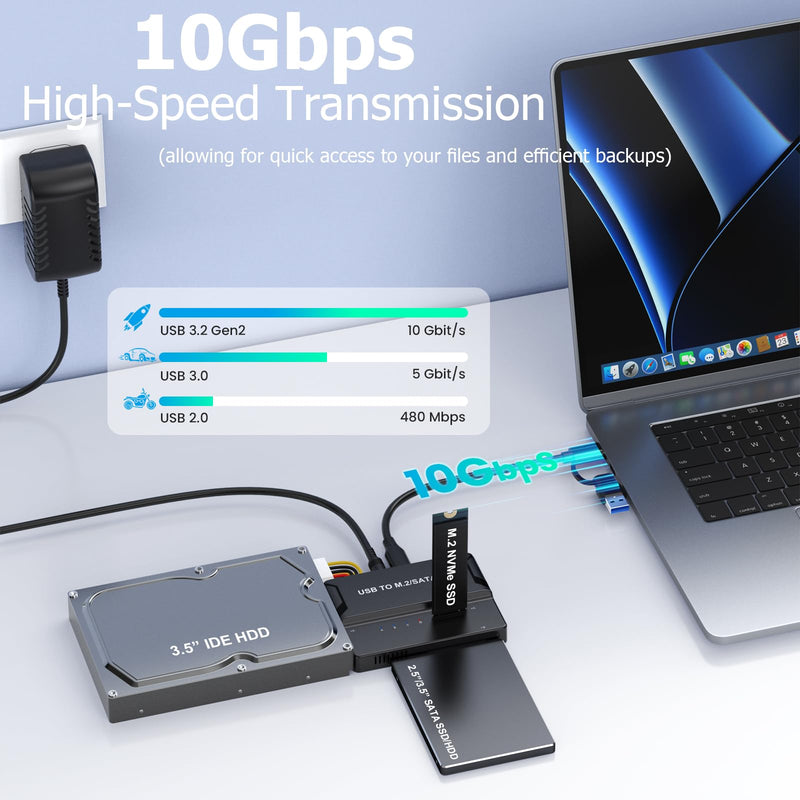 NVMe SSD Enclosure, USB to M.2 and IDE SATA Adapter Hard Drive Reader