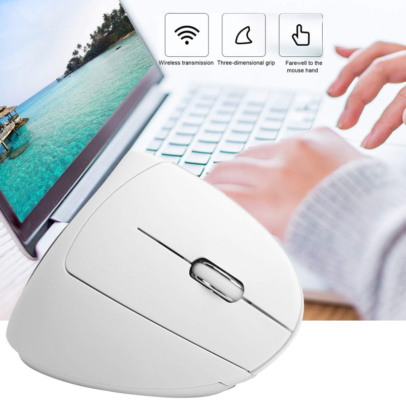 Ergonomic Vertical Mouse, 2.4G Wireless Optical Game Mouse, RGB Backlight, Adjustable 4-Level 2400DPI, 6 Button for PC/ Laptop Desktop(White)