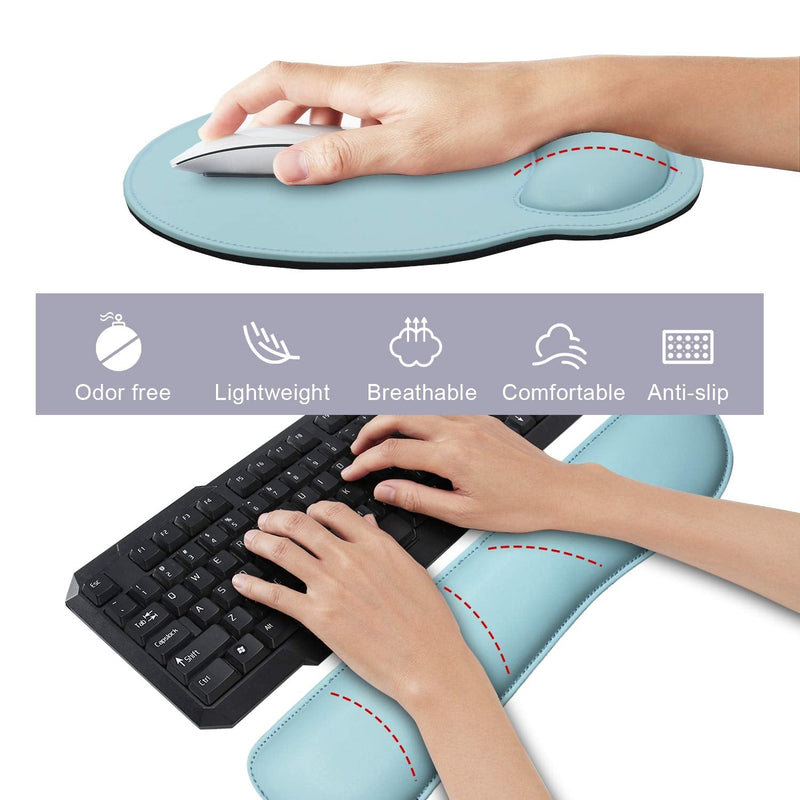 Ergonomic Mouse Pad Set Keyboard Wrist Rest Pad and Mousepads with Wrist Support,iVeze Pu Leather Memory Foam Lightweight Comfortable Mouse Pads for Home Office Efficient Working, Blue