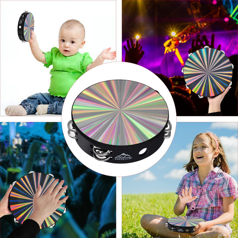 [AUSTRALIA] - EASTROCK Radiant Tambourine Hand Held Drum 8 Inch Double Row Jingles Reflective Tambourine Musical Instrument for Kids Adults Church KTV Party?2Packs) 8 inch-D 