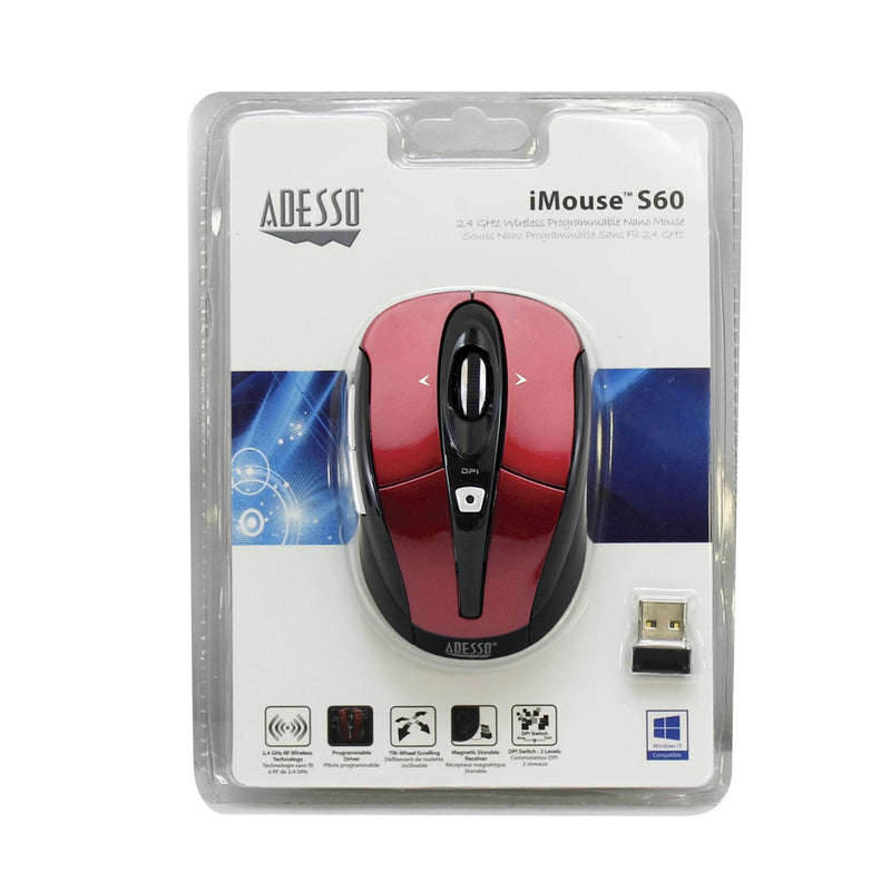 Adesso iMouse S60R iMouse S60 2.4 GHz Wireless Programmable Nano Mouse (Red)
