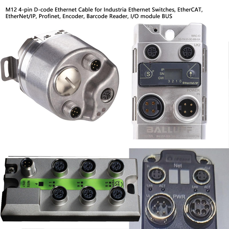 Ethernet M12 4 Pin D-Coding RJ45 CAT5e Cable, for Datalogic Omron Profinet Network LED Power Barcode Reader Sensor Industrial Machine 8m