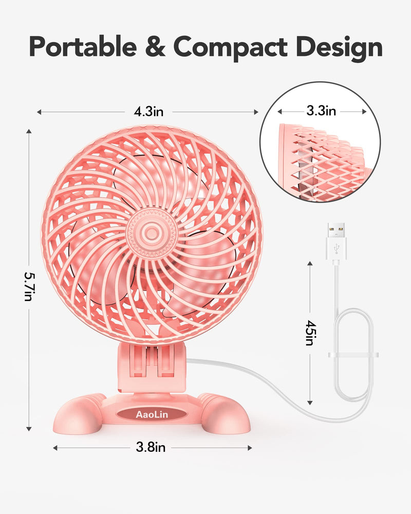 USB Desktop Small Fan, Stepless Speed Adjustment with Multiple Speed Levels, Portable Plug-in Personal Mini Fan,Quiet Powerful Airflow,Suitable for Office Home Dormitory Bedroom, 4.9 Feet Long Cable Pink