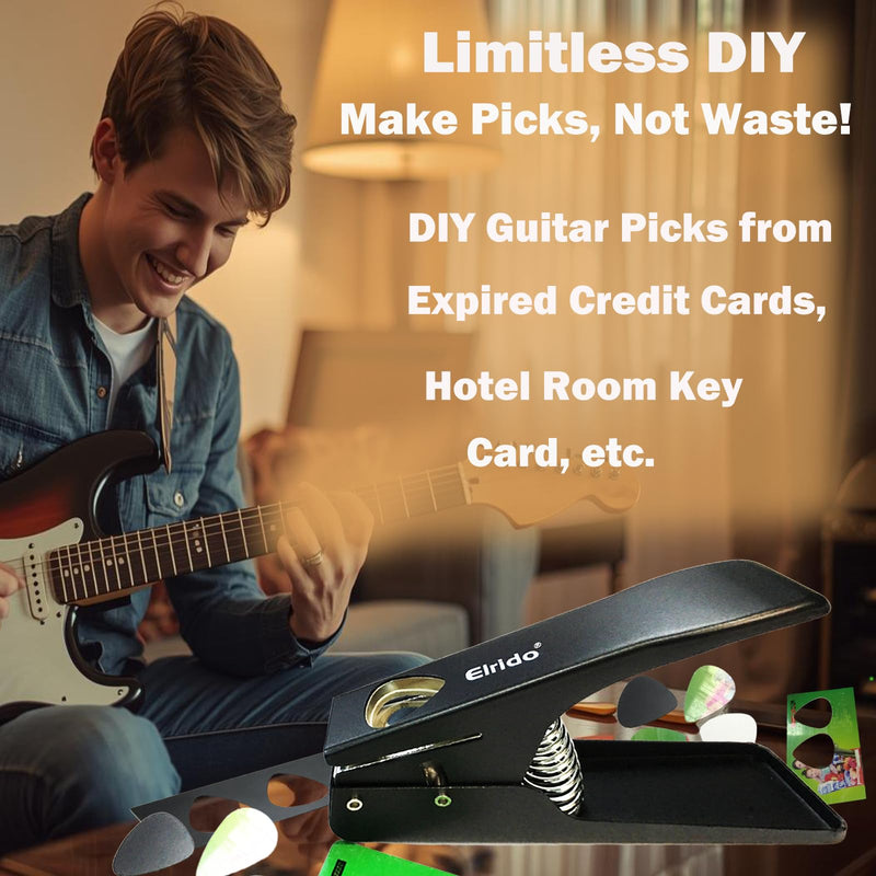 Elrido Guitar Pick Punch Tool Kit - DIY Custom Guitar Picks Maker with Leather Keychain Picks Holder & 2 Pick Strips, Create Endless Unique Picks - Make Picks, Gift for Guitarists & Musicians (Black) Black