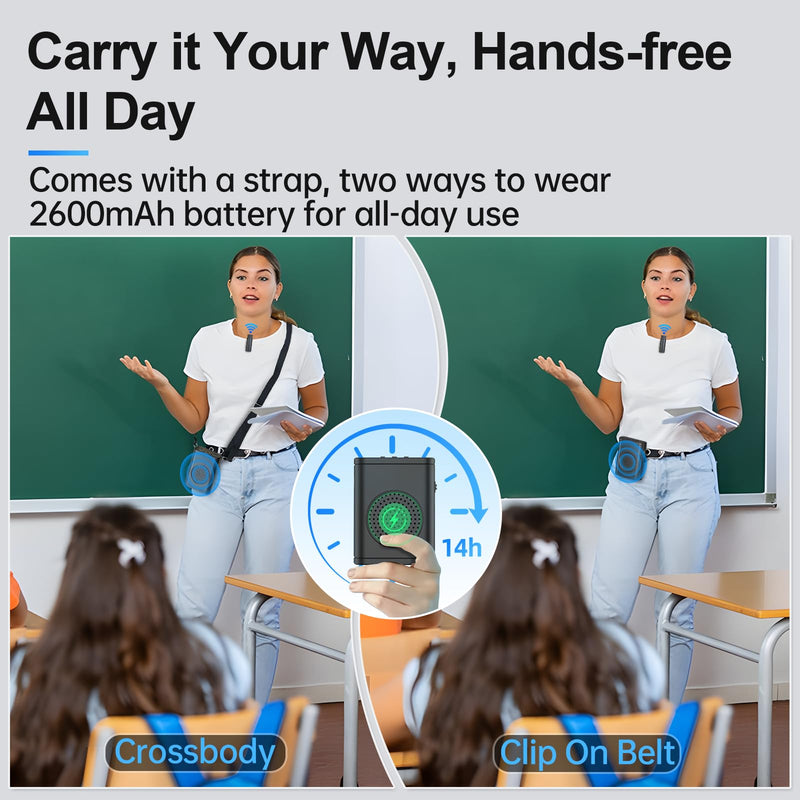 Moman Voice Amplifier with Wireless Lavalier Microphone, Zero Whistling Low Latency Portable Speaker, Personal PA System with Wireless Clip on Mic for Teachers Classroom Yoga Tour Guide Meeting Coach Black