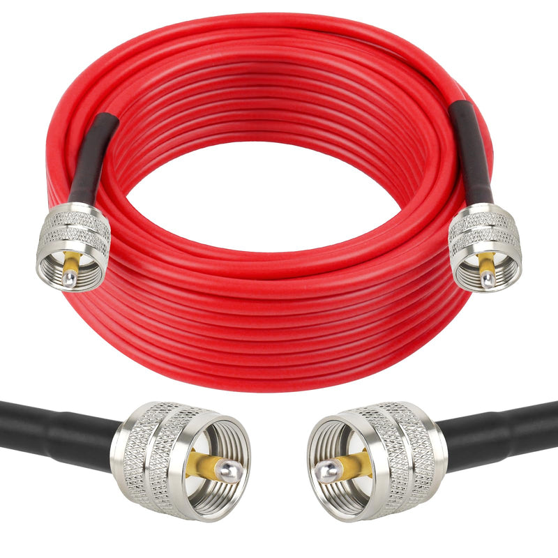 MOOKEERF CB Coax Cable - 25FT RG58 PL-259 UHF Male to Male Low Loss CB Antenna Cable for CB Radio, Ham Radio, Amateur Radio, Antenna Analyzer, SWR Meter (Red) 1