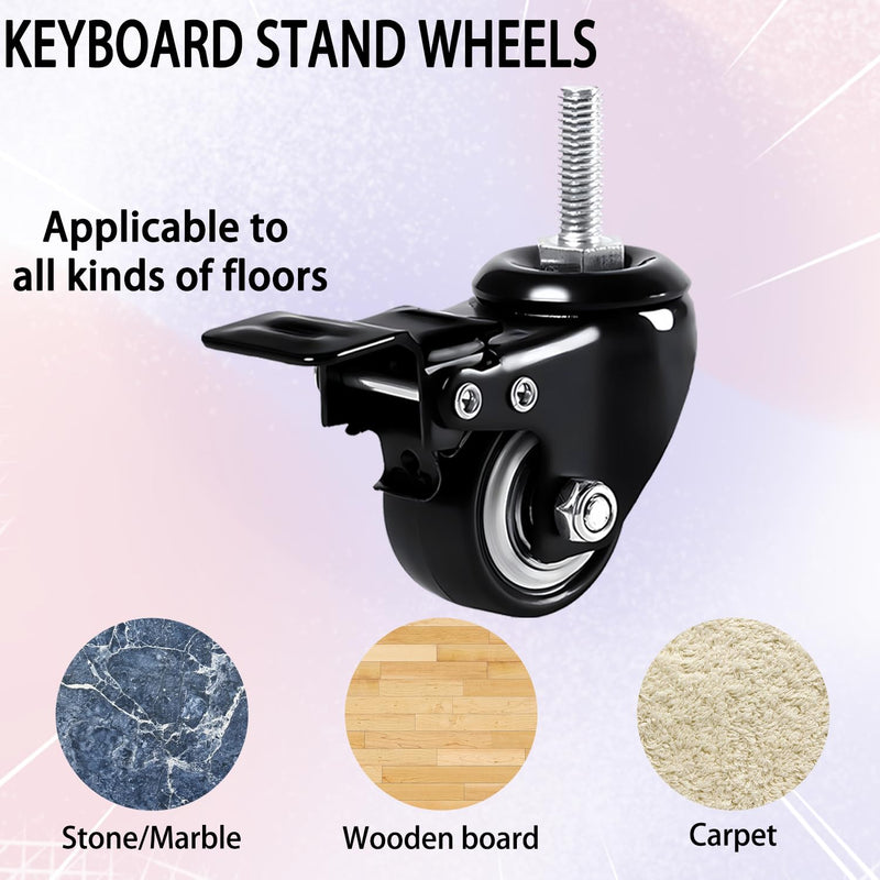 4 Pcs Keyboard Stand Wheels, Keyboard Stand Caster Wheels, 4 Replacement Locking Heavy Duty Wheels with Brake, Keyboard Stand Parts and Accessories