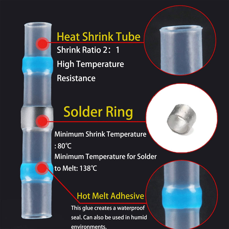 150PCS Waterproof Solder Seal Wire Connectors, Heat Shrink Terminals Kit, Marine Grade Butt Splice Connectors 150pcs