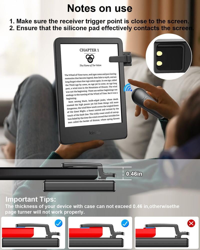 RF Remote Control Page Turner for Kindle Paperwhite Kobo eReaders, Remote Page Turner for Phone iPad iOS Android Tablets Taking Reading Novels Taking Accessories, Black