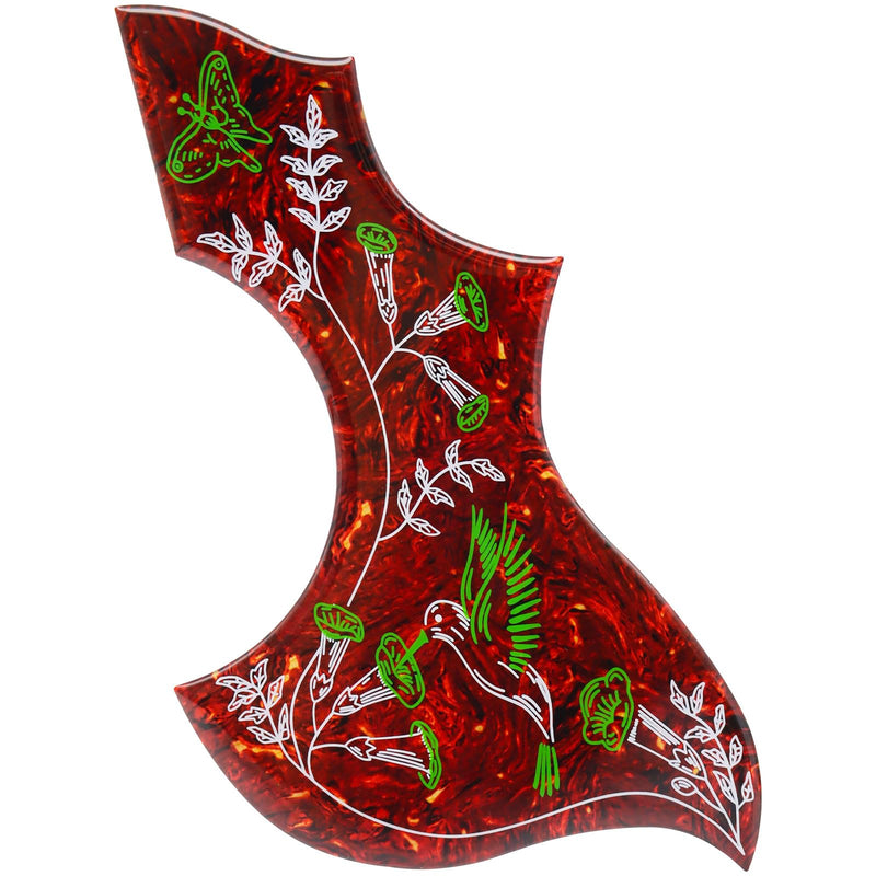 Hummingbird Pickguard for Folk Acoustic Guitar, Self Adhesive Wear-Resistant Thickened 2.4mm Scratch Plate, Pick-Compatible Design for Acoustic Guitars (Brown Red)