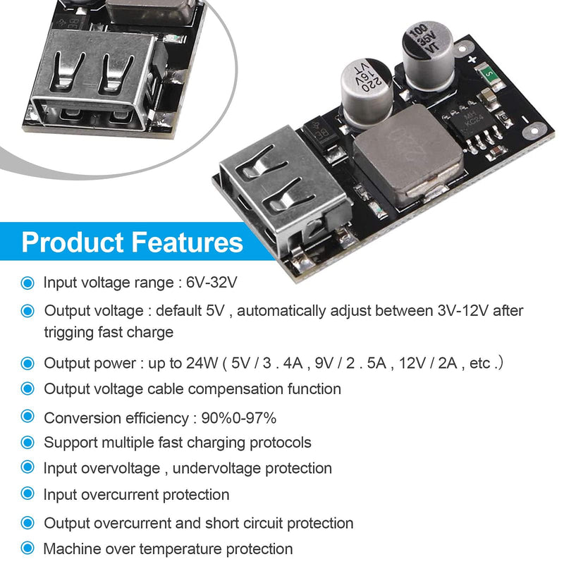 zalati DC-DC Power Buck Module Step-Down Converter Power Supply Voltage Regulator Compatible with QC2.0 QC3.0 FCP PD AFC - 1 Port