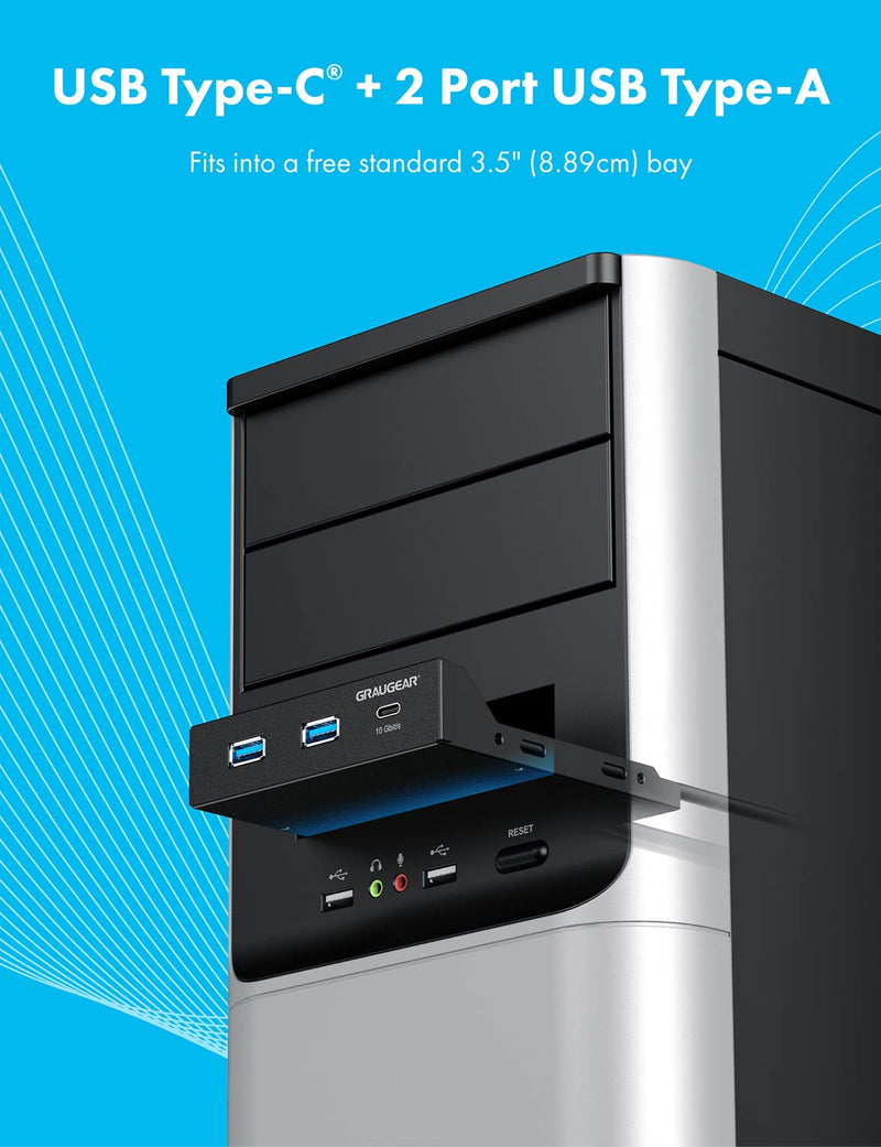 GRAUGEAR 3.5 Inch Front Panel Hub, Internal Multi USB Slots of USB 3.2 Gen 2 USB-C and 2 USB 3.0 Ports, 20-Pin USB 3.2 Key-A Header Required, Fits 3.5" PC Computer Case Front Bay [G-MP01]