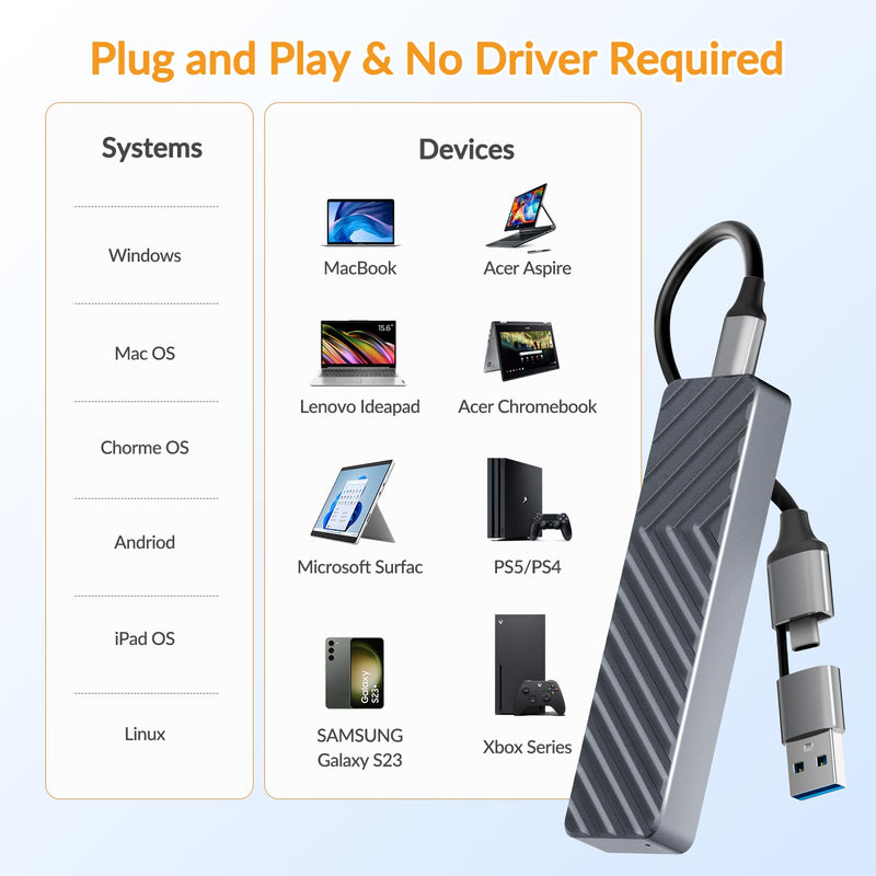 iDsonix Gray M.2 NVMe SSD Case Hard Drive Enclosure NVMe SSD USB C 3.1 Ultra 10G Speed External HDD Caddy Tool-Free Design for UASP, M.2 NVMe SATA Suitable for, Routers, PS4