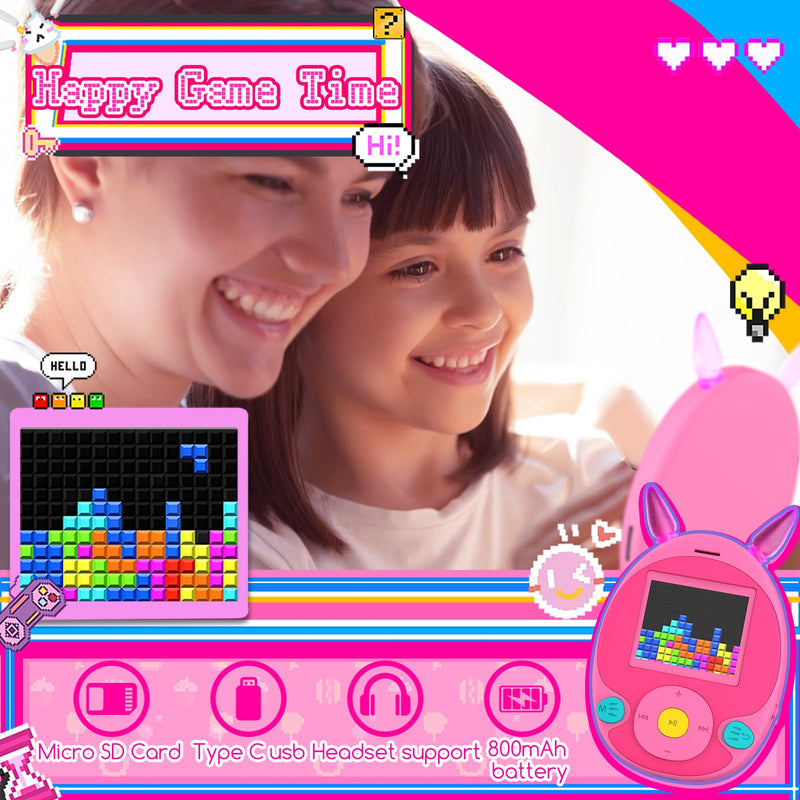64GB MP3 Player for Kids, Kids MP3 Player with Bluetooth,Speaker, Games, Recorder, Ear Lights,Soothing Sounds, Alarm Clock, Stopwatch and 100hrs Loseless Music Playback(Support up to 128GB) pink
