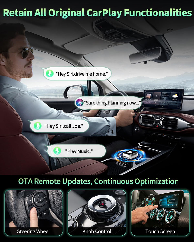 Wireless CarPlay & Android Auto Adapter 1-Inch (2.54cm) - Discreet Plug & Play, Stable Connection for Music/Navigation, Works with iPhone iOS 10+ & Android 11+,for 98% of Cars (2016-2025) (Silver) Silver