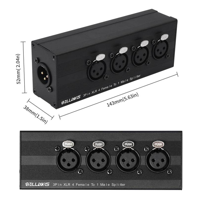 3 Pin XLR 1 Male to 4 Female Splitter,4 in to 1 Out Aduio Box,4WAY Four-Input and one-Output Parallel Connection Adapter,Four Microphone inputs Converted to one Output 1 Male to 4 Female Adapter