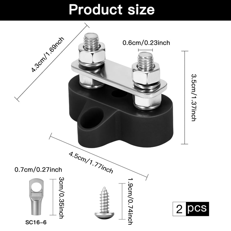 QIMEI-SHOP Dual Connection Bolts M6 Battery Terminal Blocks 12V-48V Battery Power Distribution Clamp Block Busbar for Car Truck RV Boat Black and Red Pack of 2 Dual M6