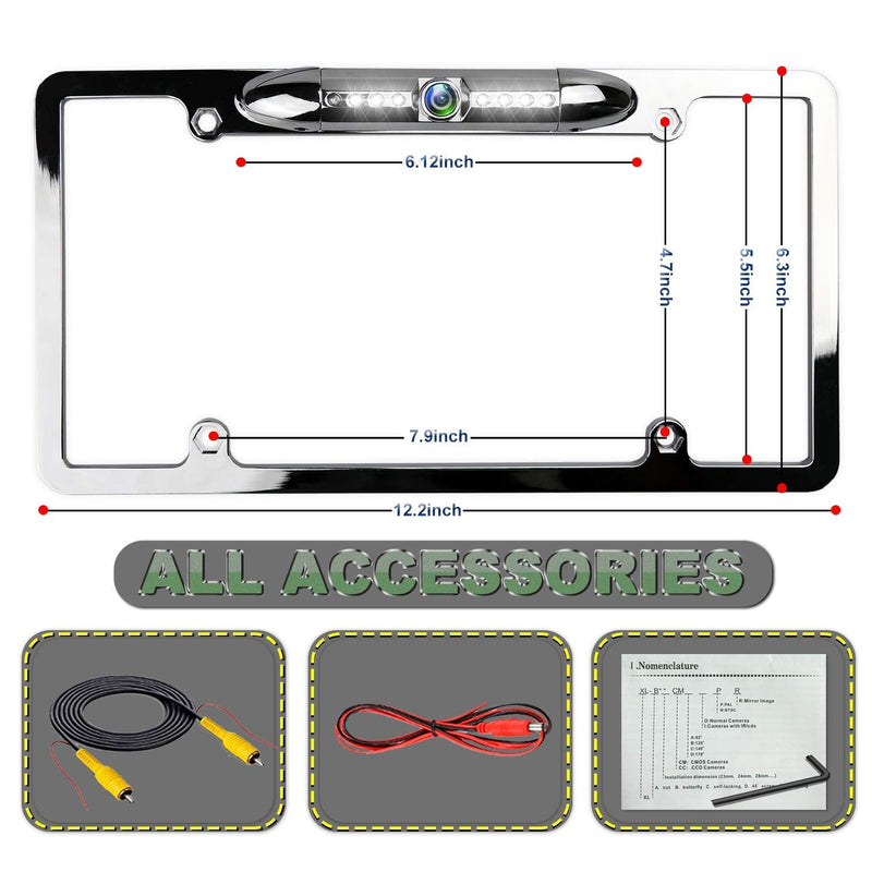JPP License Plate Camera, Universal Car Rear View Camera with LED Night Vision, 170 Wide View Angle, Waterproof, Long Service Life for Vehicles Truck Van SUV