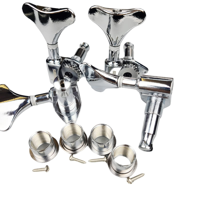 KAYNES 1:24 Ratio Silver Electric Bass Guitar Machine Heads Tuners Guitar Tuning Key Pegs Open Gear Replacement for Jazz Precision (4 for Right, Chrome) 4 for Right