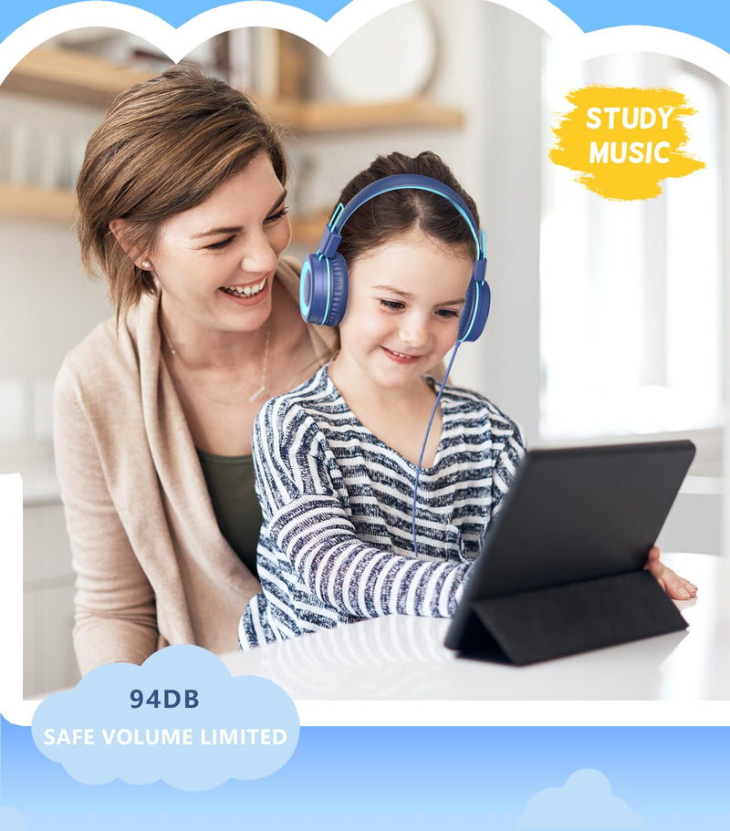 [AUSTRALIA] - Upgrade USB Type C Kids Headphone for School, 94dB Safe Volume Limited, HD Stereo Sound, Foldable Lightweight On-Ear Headphones for Boys/Girls/Students/Tablet/Travel (Dark Blue) Dark Blue 