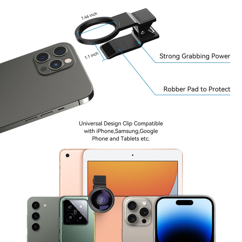 [AUSTRALIA] - 2 in 1 Phone Camera Lens Kit for iPhone and Android, 12.5X Macro Lens and 0.45X Wide Angle Lens Phone Lens Attachment with Travel Bag 0.45W 