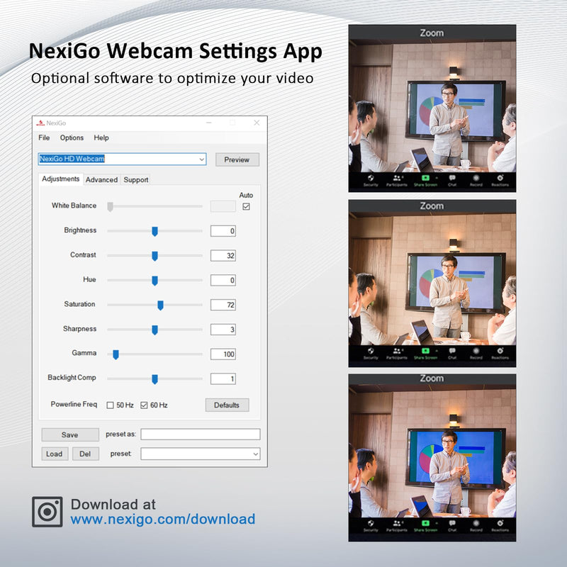 NexiGo N960E 1080P 60FPS Webcam with Light, Software Included, Fast AutoFocus, Built-in Privacy Cover, USB Web Camera, Dual Stereo Microphone, for Zoom Meeting Skype Teams Twitch