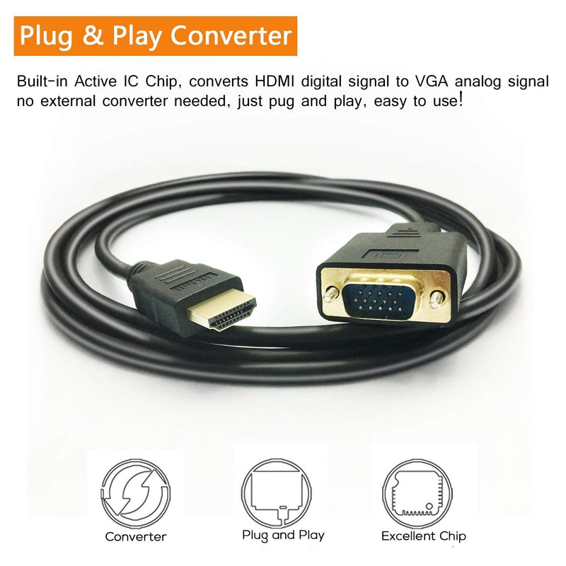 PeoTRIOL HDMI to VGA Cable, 1080P HDMI Male to VGA Male M/M Video Converter Cord VGA Adapter Compatible w/ HDMI Desktop, Laptop, DVD to 15 Pin D-SUB VGA HDTV Monitor Projector - 6Feet 6 Feet