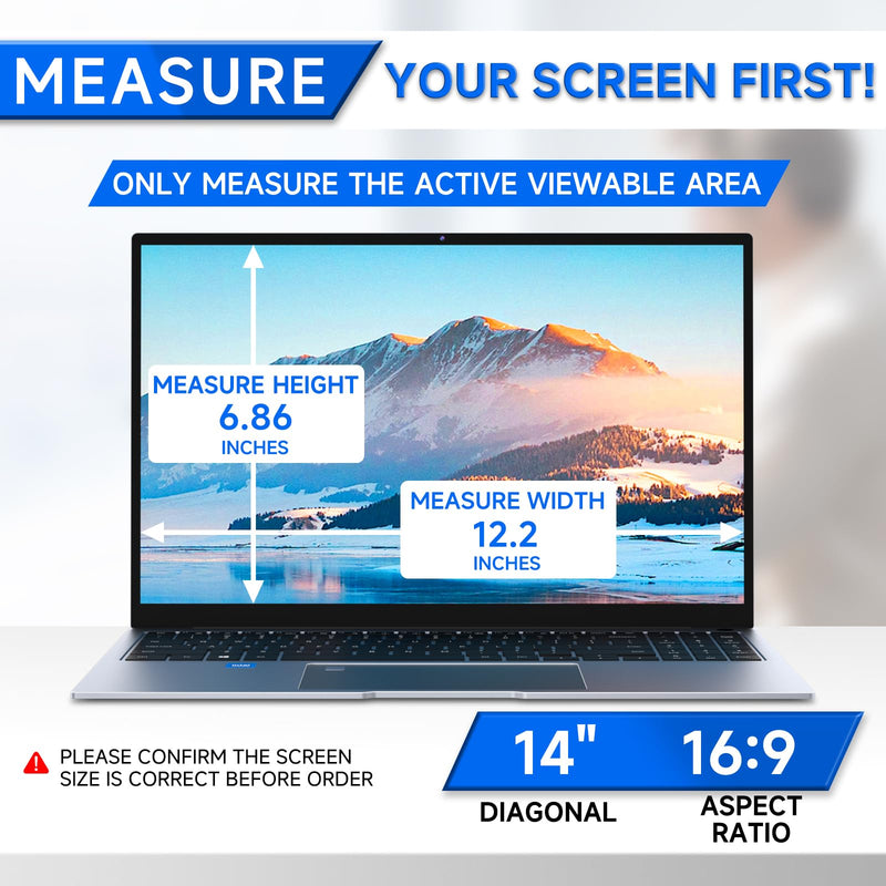 ZOEGAA 4-way 360° Privacy Screen For 14 Inch 16:9 Laptop That Screen Size is 12.2 in Wide and 6.8 in High. Removable Privacy Screen For Laptop Monitor, Anti Glare And Blue Light, Compatible With HP Dell Lenovo Asus Samsung Acer Thinkpad 14 in 16:9