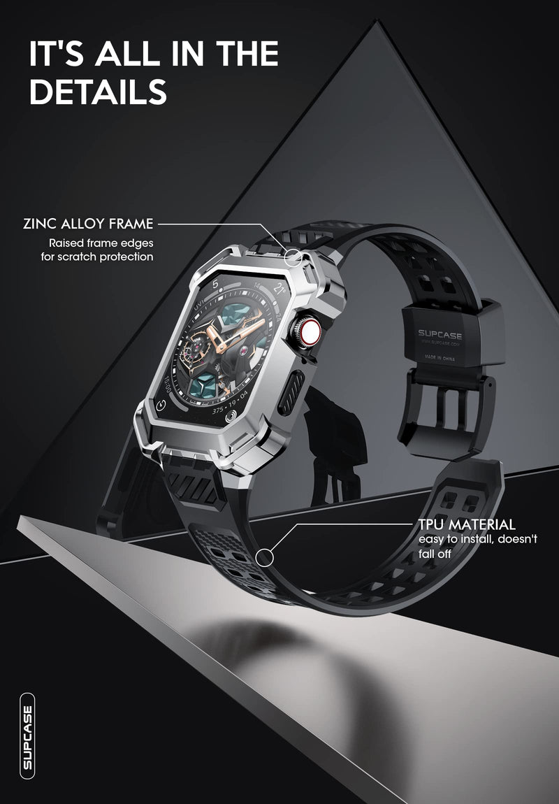 SUPCASE for Apple Watch 9/8/7/6/5/4/SE Case with Band 45mm/44mm, Silver | Metal Bumper, Adjustable Strap, Heavy Duty Protection, Scratch-resistant, Sport Style for Men, Unicorn Beetle Pro XT