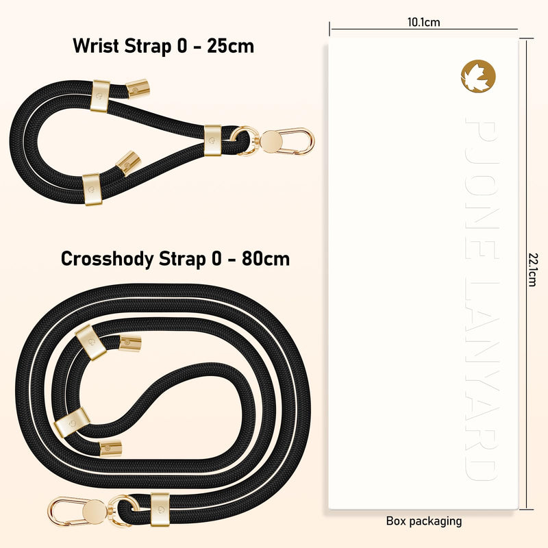 UKON Cell Phone Lanyard,Crossbody Lanyard and Wrist Strap Premium Metal Buckle Phone Charms with 2 X Phone Patch Compatible with All Smartphone(Black) Black