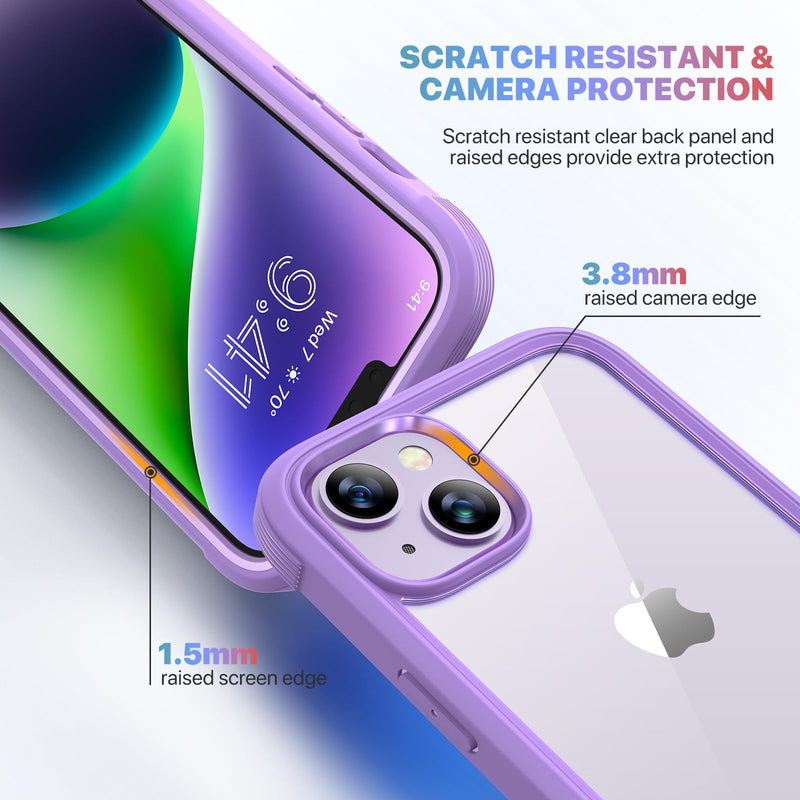 Diaclara Designed for iPhone 14 Case, Full Body Rugged Case with Built-in Touch Sensitive Anti-Scratch Screen Protector, with Camera Lens Protector for iPhone 14 6.1" (Peri Purple) iPhone 14 6.1'' Peri Purple