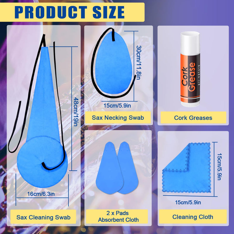 Saxophone Sax Cleaning kit with Case，Cork Grease,Swab,Cleaning Cloth and More Workable for Wind & Woodwind Struments Clarinet Flute Cleaner Maintenance Kit