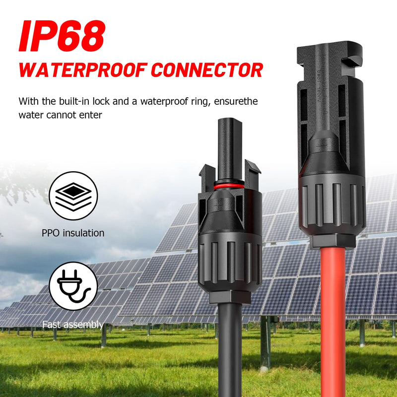 Solar Cable 4 mm² / Extension 5 m - UV-Resistant, TUV, VDE Certified, with Solar Plugs, for Photovoltaic Systems (Red/Black) (4 mm²5 M) 4 mm²/5m