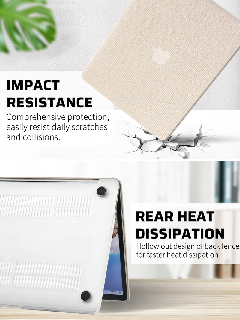 Seorsok Compatible with MacBook Air 13 Inch Case2022 2021 2020 2019 2018 Release A1932 A2179 M1 A2337 Touch ID,Elegant Leather Plastic Hard Shell Case with Transparent Keyboard Cover,Beige Woven Air13（A1932 A2179 M1 A2338） Beige