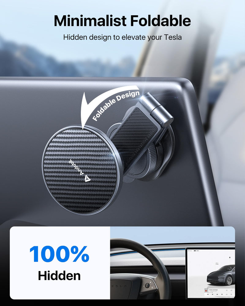 andobil 3rd Gen Tesla Phone Mount 【Upgrade Adhesive & Upgrade Stongest Magnet】 Phone Holder for Tesla New Model Y Juniper Model 3, 360° Adjustable Tesla Phone Holder fits iPhone 17 16 15 14 Pro Max Black