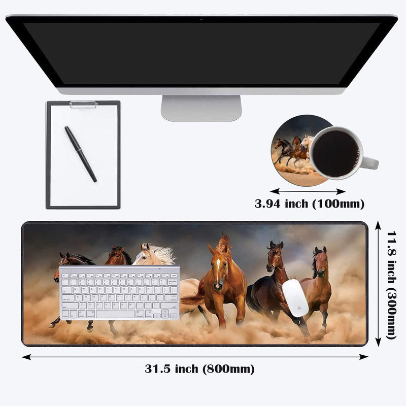 Desk Pad Mat Gaming Mouse Pads with Coasters, Office Desk Mat 31.5" ×11.8" Large Gaming Mouse Pad Durable Extended Computer Mouse Pad with Non-Slip Rubber Base for Office & Home (Galloping Horse) Galloping Horse