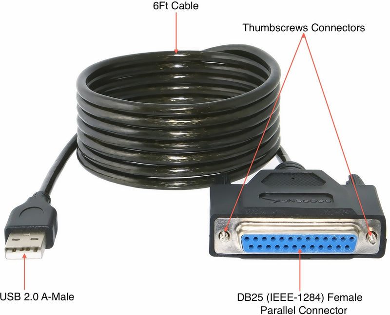 [AUSTRALIA] - Sabrent USB 2.0 to DB25 IEEE-1284 Parallel Printer Cable Adapter [THUMBSCREWS Connectors] (CB-DB25) DB25 Thumbscrews 