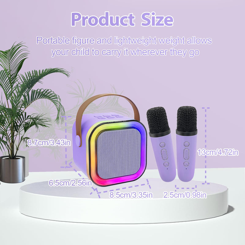 Mini Karaoke Machine for Kids, Birthday Easter Gifts Toys for Girls Boys Ages 3-12+, Portable Bluetooth Speaker with Upgraded 2 Wireless Microphones, Toddler Toys for Singing Home Party Family, Purple