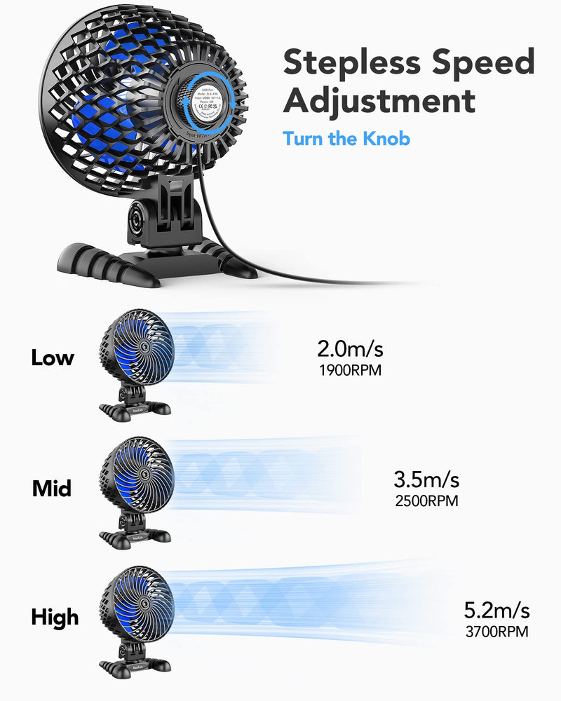 USB Desktop Small Fan, Stepless Speed Adjustment with Multiple Speed Levels, Portable Plug-in Personal Mini Fan,Quiet Powerful Airflow,Suitable for Office Home Dormitory Bedroom, 4.9 Feet Long Cable Black