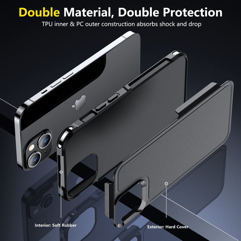 SPIDERCASE for iPhone 14 Case/iPhone 15 Case, [15 FT Military Grade Protection] 2 Pack [Tempered Glass Screen Protectors+Camera Lens Protectors] Heavy Duty Shockproof Case, Black