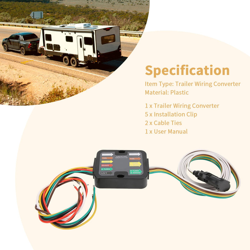 60 Inch LED Wiring Converter with Dust Cover Stable Design 4 Way T Connector Universal 3 Way to 2 Way T Tail Light Converter for Vehicle