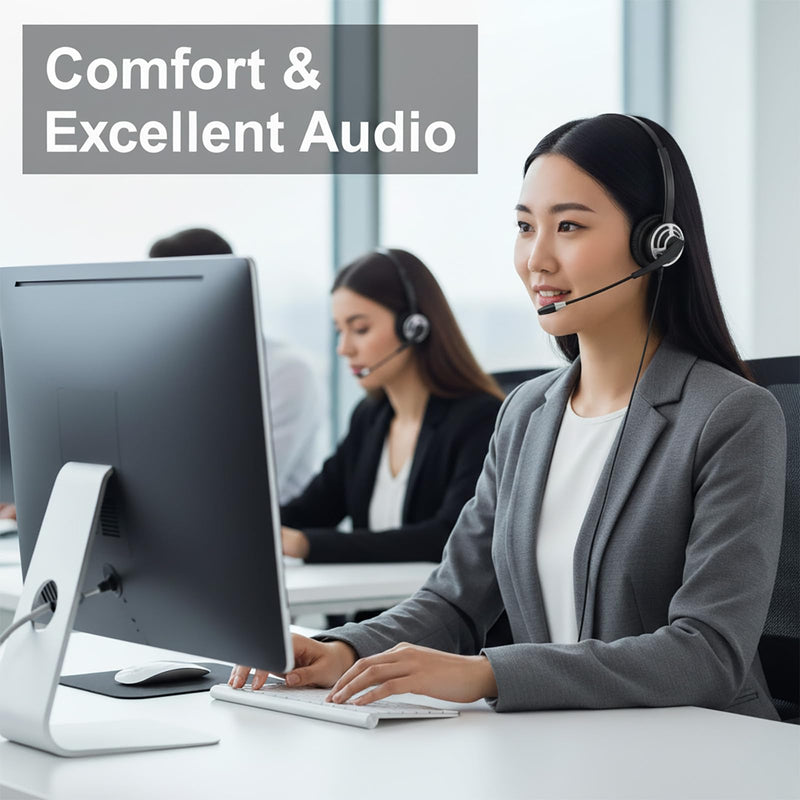 [AUSTRALIA] - MKJ USB Headset with Microphone Noise Cancelling - Computer Headphones with Mic for PC, Laptop, Mac - Call Center Headset for Zoom, Ms Teams, Business, Office - Wired VoIP USB-A Headset for Softphone 