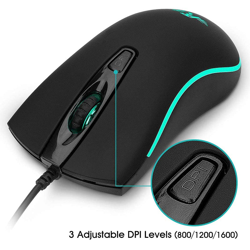 Rii RM105 Wired Mouse,Computer Mouse with Colorful RGB Backlit,2400 DPI Levels,Comfortable Grip Ergonomic Optical ,USB Wired Mice Support Windows PC, Laptop,Desktop,Notebook,Chromebook (1 Pack)