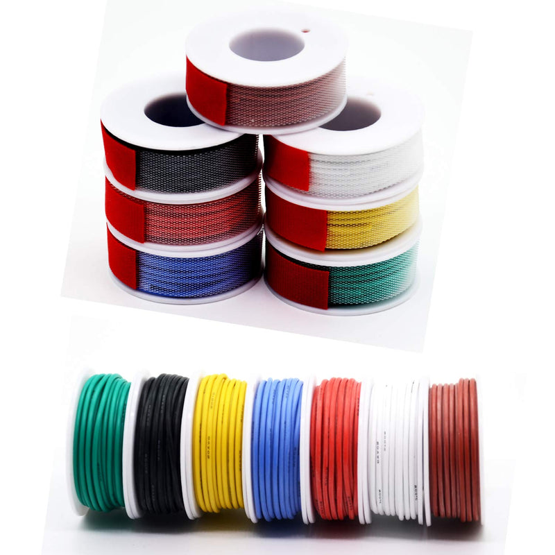 Electric Wire Kit, 0.82 mm² - 0.05 mm², 18awg-30awg, Electronic, Silicone Wires, Tinned Copper Cable, 7 Colours 0.2 mm²/24awg-Solide-7 colour